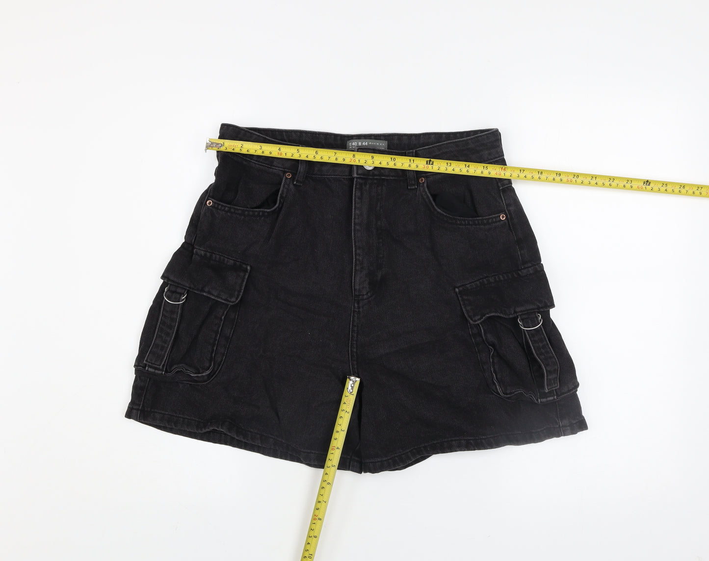 Primark Women’s Black High Rise Cargo Denim Shorts Size 12