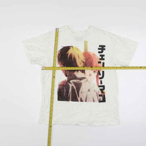 Bershka Men’s White Chainsaw Man Anime Graphic T-Shirt XS