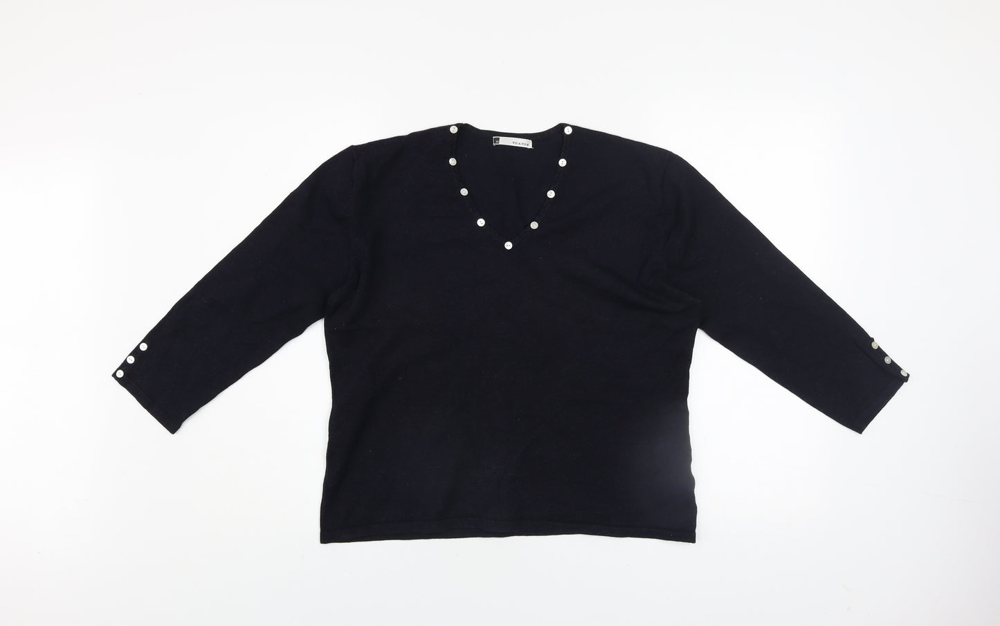 Viz-A-Viz Women Black Size 16 V-Neck Long Sleeve Jumper with Button Accents