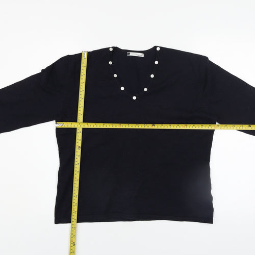 Viz-A-Viz Women Black Size 16 V-Neck Long Sleeve Jumper with Button Accents