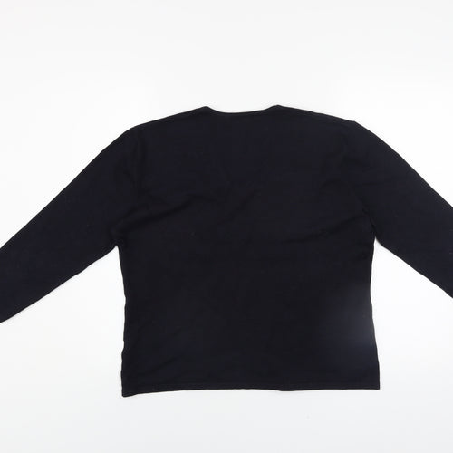 Viz-A-Viz Women Black Size 16 V-Neck Long Sleeve Jumper with Button Accents