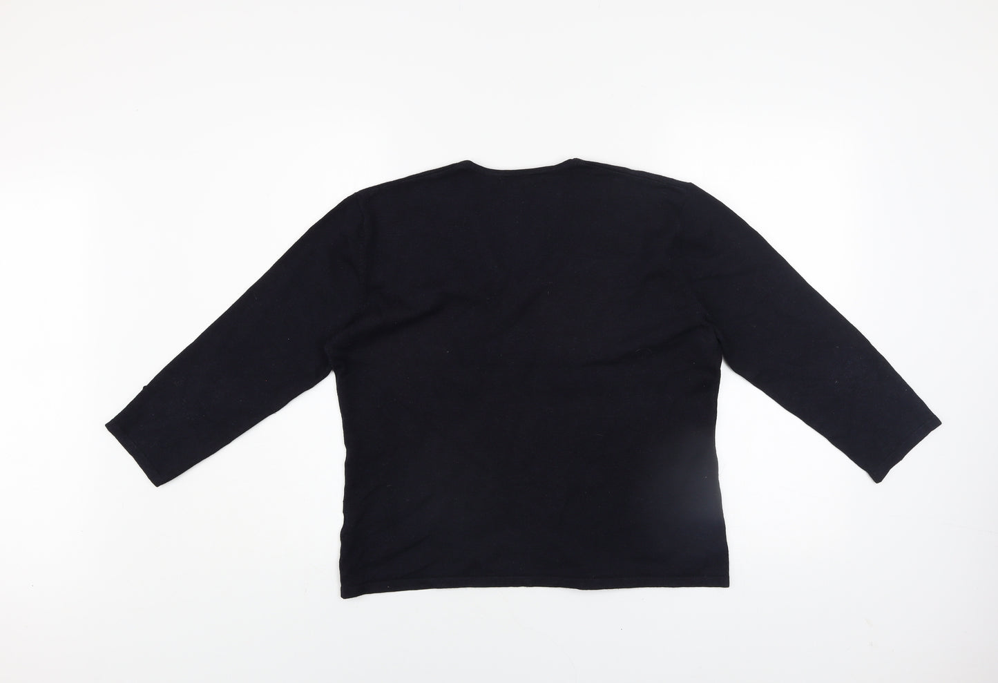 Viz-A-Viz Women Black Size 16 V-Neck Long Sleeve Jumper with Button Accents
