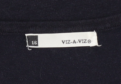 Viz-A-Viz Women Black Size 16 V-Neck Long Sleeve Jumper with Button Accents