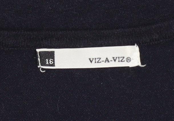Viz-A-Viz Women Black Size 16 V-Neck Long Sleeve Jumper with Button Accents