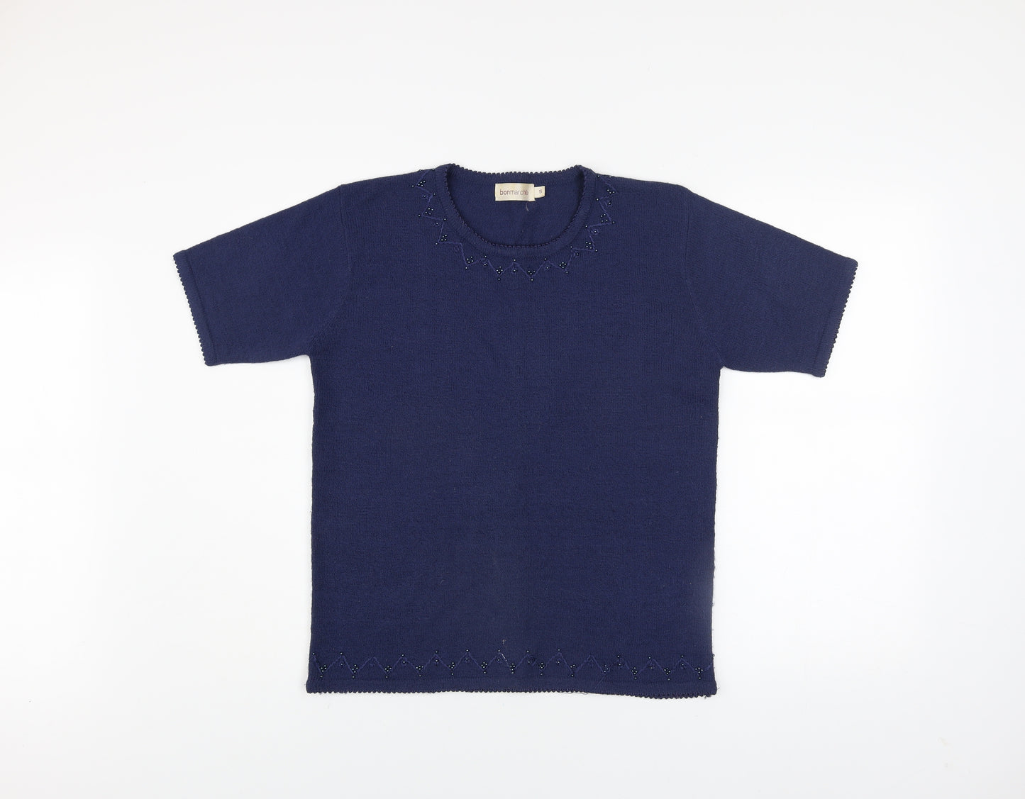 Bonmarché Women's Blue Short Sleeve Knit Beaded T-Shirt Size S