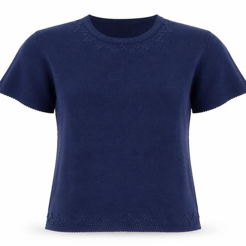 Bonmarché Women's Blue Short Sleeve Knit Beaded T-Shirt Size S