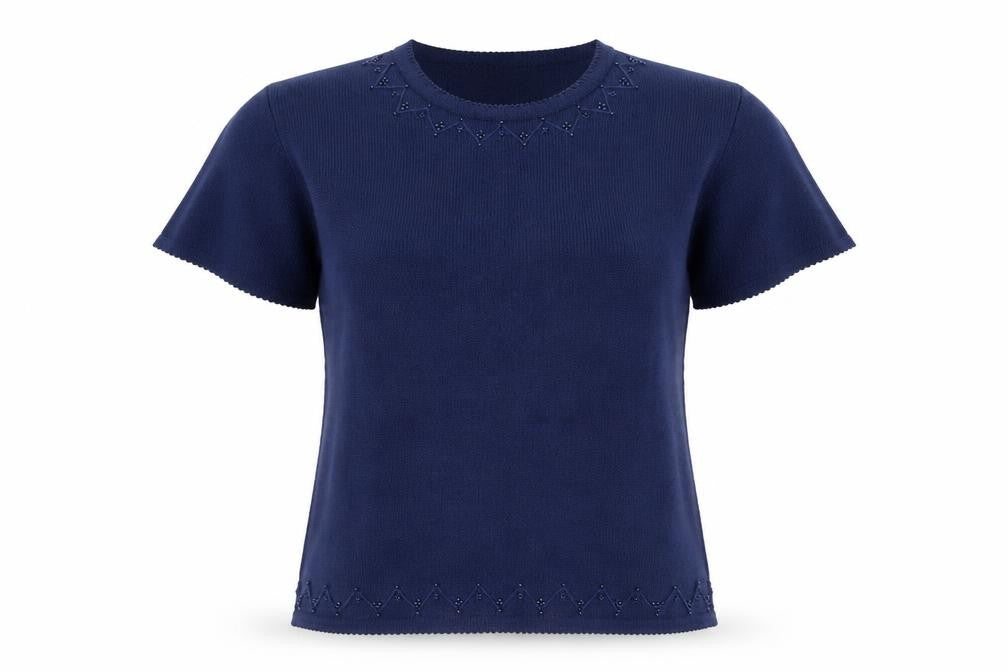 Bonmarché Women's Blue Short Sleeve Knit Beaded T-Shirt Size S