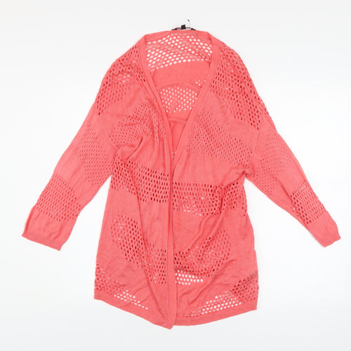 Peacocks Women’s Pink Open-Knit Viscose Cardigan Size M