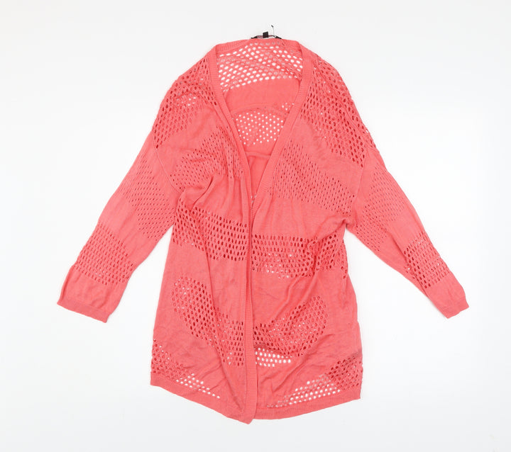 Peacocks Women’s Pink Open-Knit Viscose Cardigan Size M