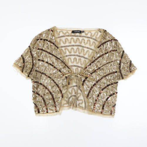 VITAL Women’s Beige Sequin Beaded Shrug Size 16 Nylon Party Top
