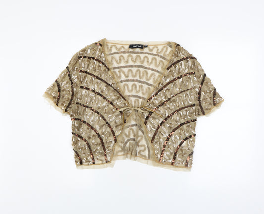 VITAL Women’s Beige Sequin Beaded Shrug Size 16 Nylon Party Top
