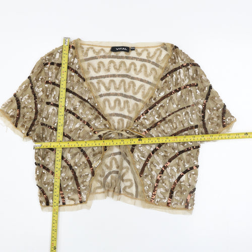VITAL Women’s Beige Sequin Beaded Shrug Size 16 Nylon Party Top