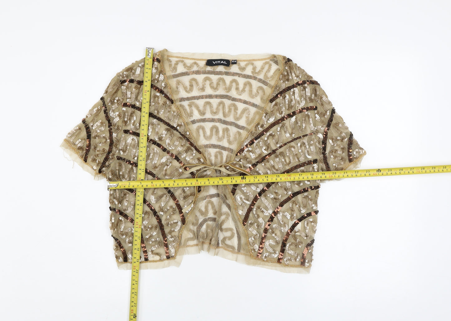 VITAL Women’s Beige Sequin Beaded Shrug Size 16 Nylon Party Top