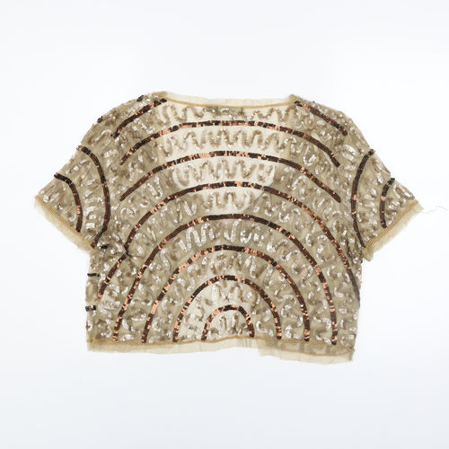 VITAL Women’s Beige Sequin Beaded Shrug Size 16 Nylon Party Top