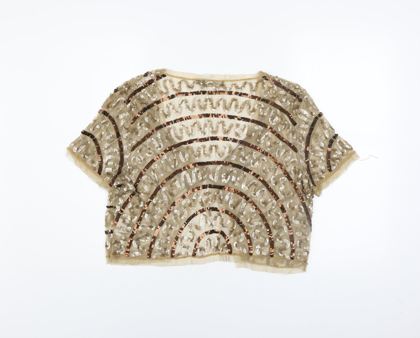 VITAL Women’s Beige Sequin Beaded Shrug Size 16 Nylon Party Top