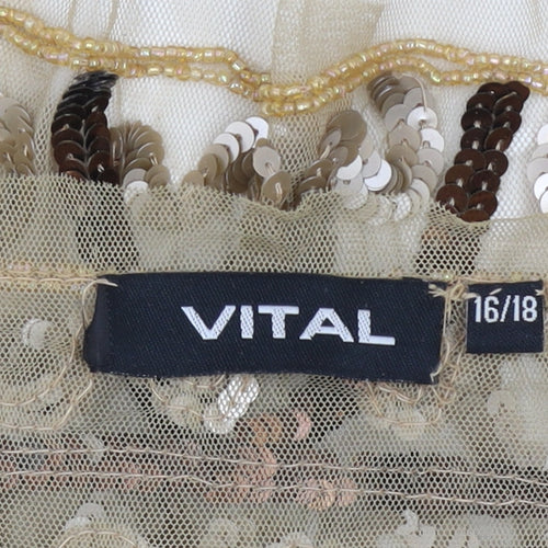 VITAL Women’s Beige Sequin Beaded Shrug Size 16 Nylon Party Top