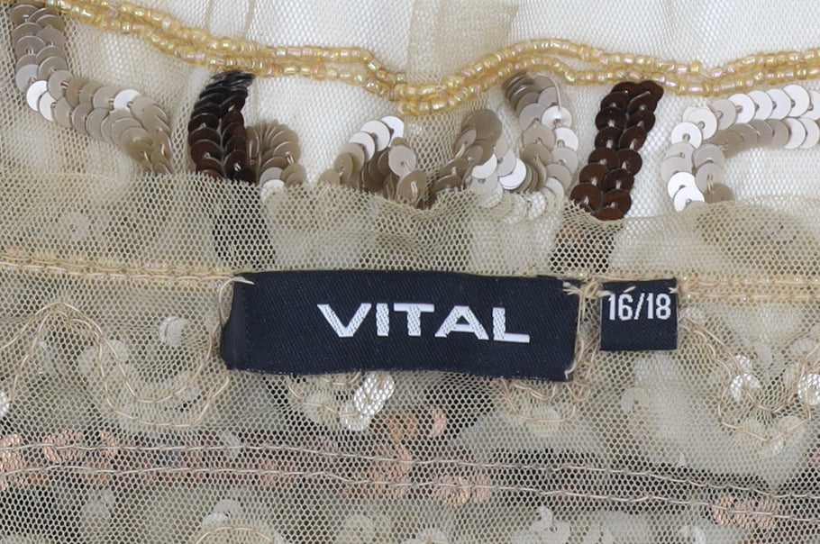 VITAL Women’s Beige Sequin Beaded Shrug Size 16 Nylon Party Top
