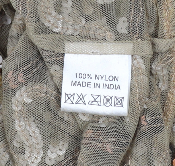 VITAL Women’s Beige Sequin Beaded Shrug Size 16 Nylon Party Top