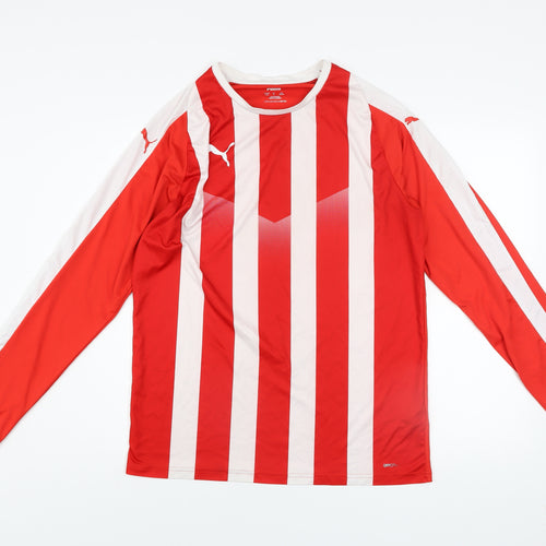Puma Men Red Long Sleeve Striped Football Jersey L