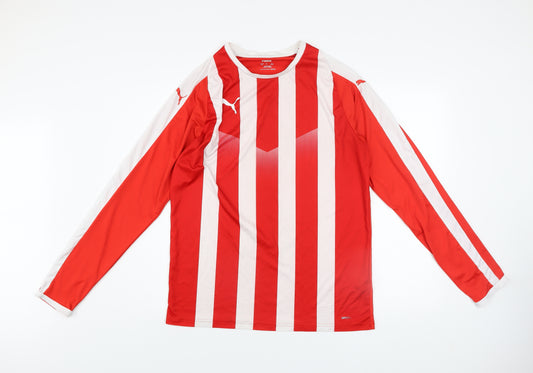 Puma Men Red Long Sleeve Striped Football Jersey L