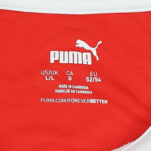 Puma Men Red Long Sleeve Striped Football Jersey L
