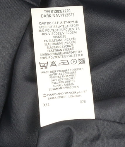 Marks and Spencer Women Blue Short Sleeve Classic Blazer UK 12