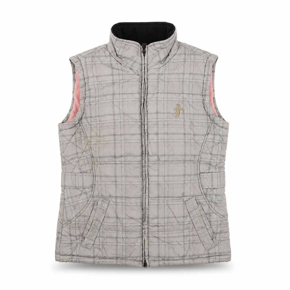 Front view of Caldene Women's Grey Check Quilted Bodywarmer Waistcoat, size S