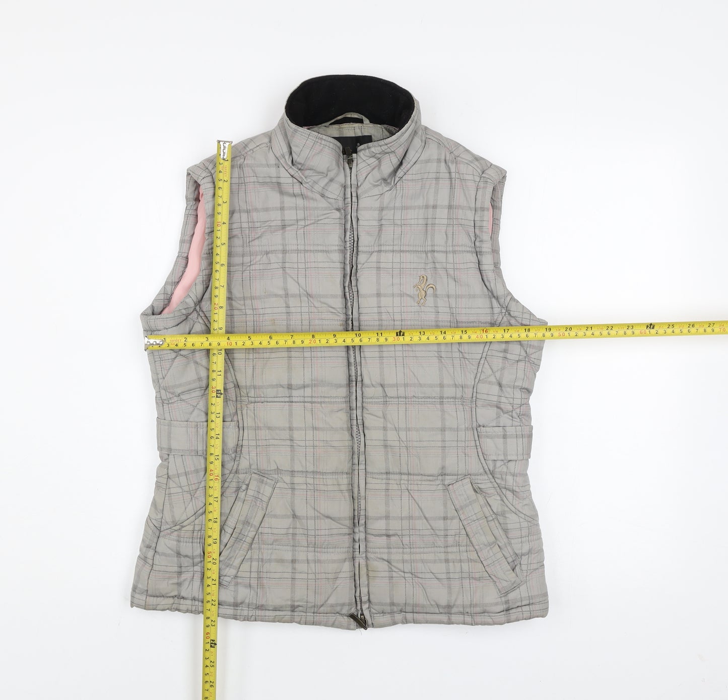 Caldene Women's Grey Check Quilted Bodywarmer Waistcoat Size S