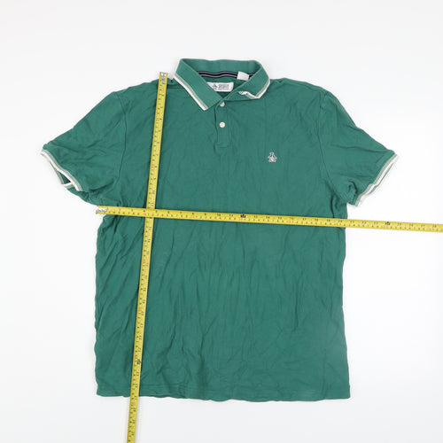 Original Penguin Men's Green Cotton Polo Shirt Size L Short Sleeve