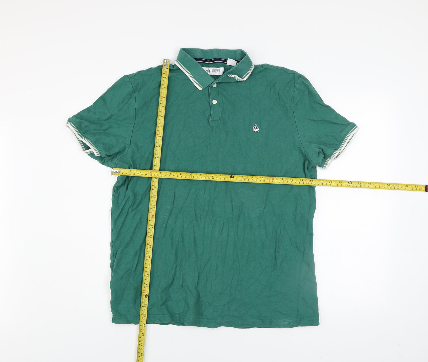 Original Penguin Men's Green Cotton Polo Shirt Size L Short Sleeve