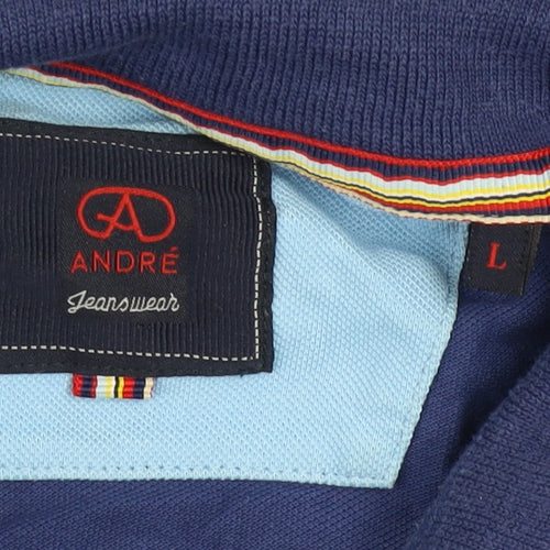 André Jeanswear Men's Blue Cotton Polo Shirt L