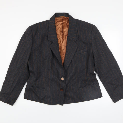 Marks and Spencer Women Grey Pinstripe Wool Blazer Size 18 Classic Fit