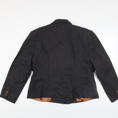 Marks and Spencer Women Grey Pinstripe Wool Blazer Size 18 Classic Fit