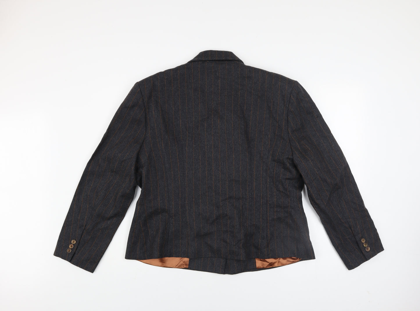 Marks and Spencer Women Grey Pinstripe Wool Blazer Size 18 Classic Fit