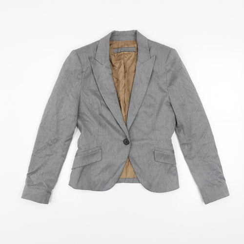 Zara Women Grey Fitted Blazer Size 10 Single-Breasted Work Jacket