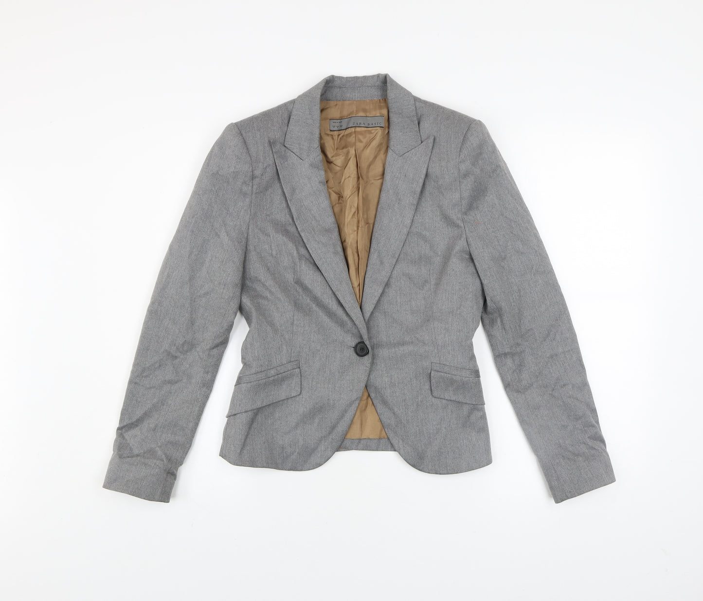 Zara Women Grey Fitted Blazer Size 10 Single-Breasted Work Jacket