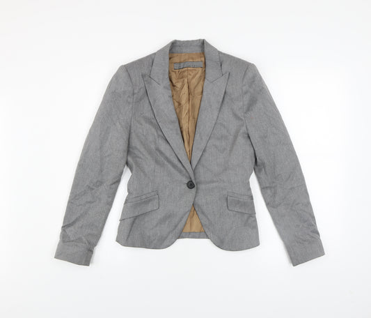 Zara Women Grey Fitted Blazer Size 10 Single-Breasted Work Jacket