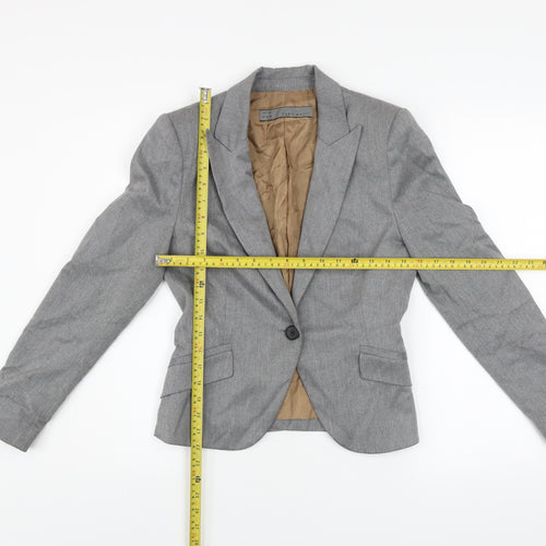 Zara Women Grey Fitted Blazer Size 10 Single-Breasted Work Jacket