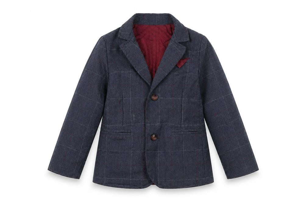 Front view of Cat & Jack boys’ blue check blazer 4 years single-breasted jacket