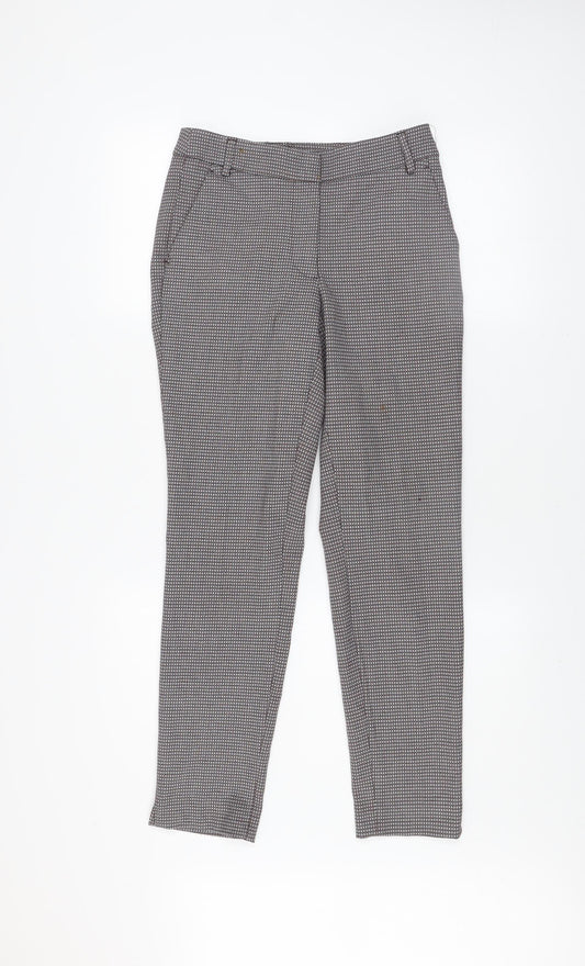 Zara Women Brown Geometric Slim Fit Tapered Trousers Size 6