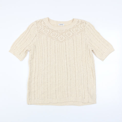 Damart Women Beige Cotton Short Sleeve Open-Knit Pullover Jumper L