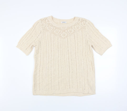 Damart Women Beige Cotton Short Sleeve Open-Knit Pullover Jumper L