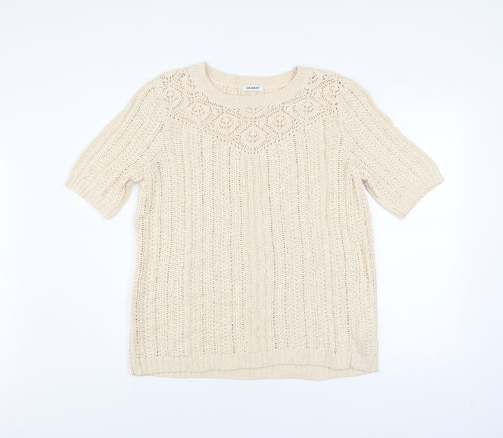 Damart Women Beige Cotton Short Sleeve Open-Knit Pullover Jumper L