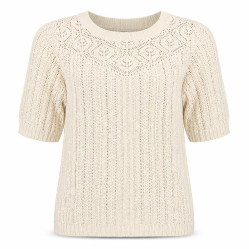 Damart Women Beige Cotton Short Sleeve Open-Knit Pullover Jumper L