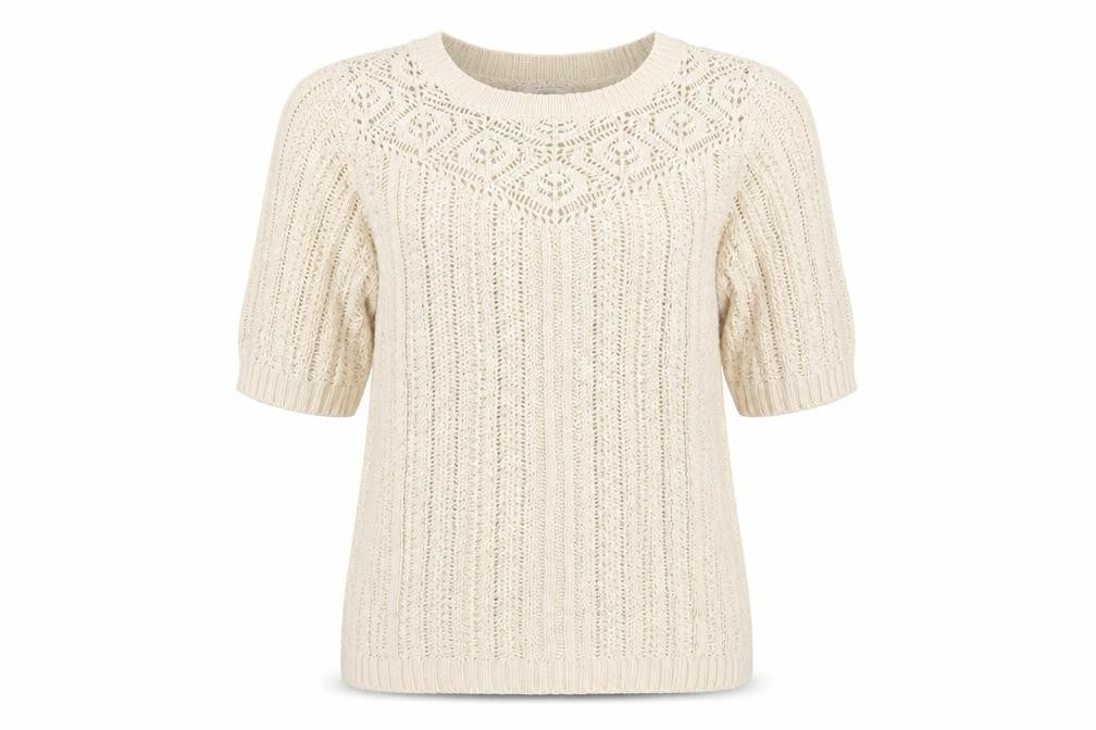 Damart Women Beige Cotton Short Sleeve Open-Knit Pullover Jumper L