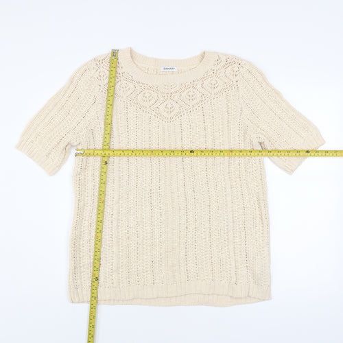 Damart Women Beige Cotton Short Sleeve Open-Knit Pullover Jumper L