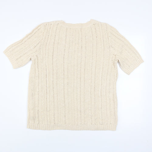 Damart Women Beige Cotton Short Sleeve Open-Knit Pullover Jumper L