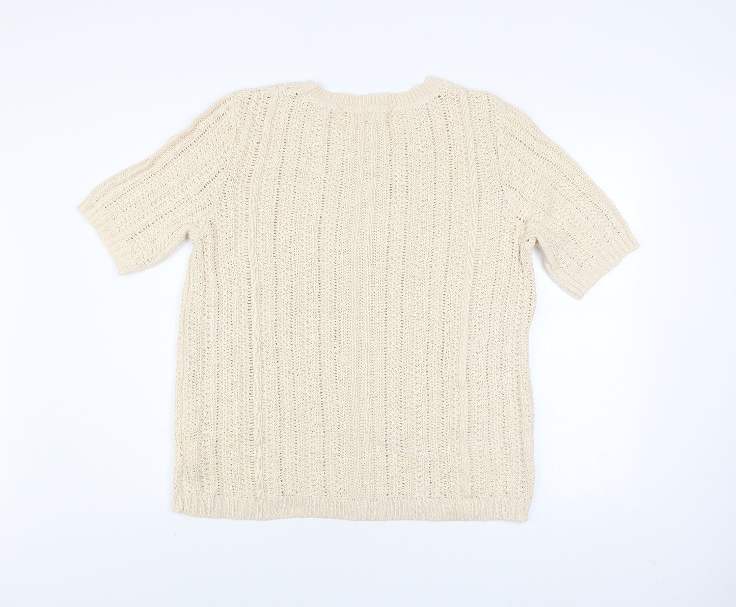 Damart Women Beige Cotton Short Sleeve Open-Knit Pullover Jumper L