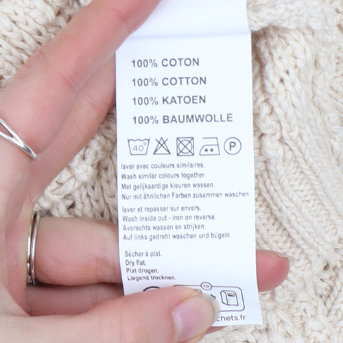 Damart Women Beige Cotton Short Sleeve Open-Knit Pullover Jumper L