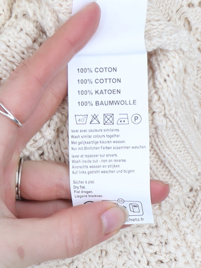 Damart Women Beige Cotton Short Sleeve Open-Knit Pullover Jumper L